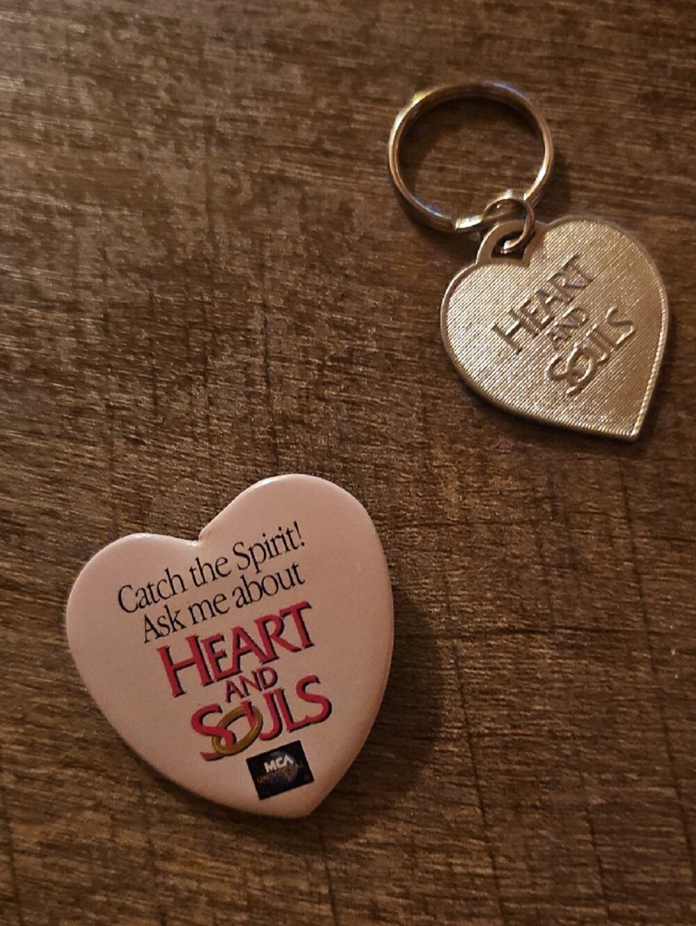 Vintage 1993 MCA Heart and Souls Movie Promo Pinback & Keychain Set